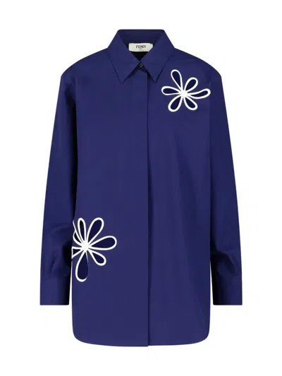 Fendi Shirt In Poplin In Blue