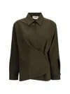 Fendi Women Green Shirt With Asymmetric Side Closure And Cut-out Detail On The Front In Wool Woman In Green