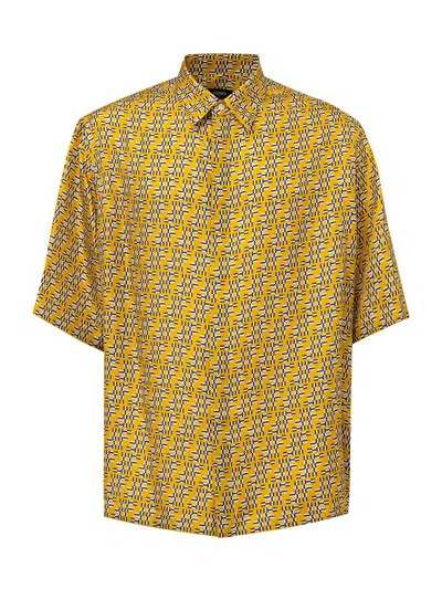 Fendi Shirt In Yellow Silk Hita With Labyrinth Print  In Printed
