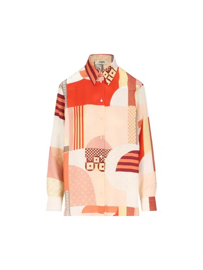 Fendi Patchwork Printed Long-sleeved Shirt In Multi