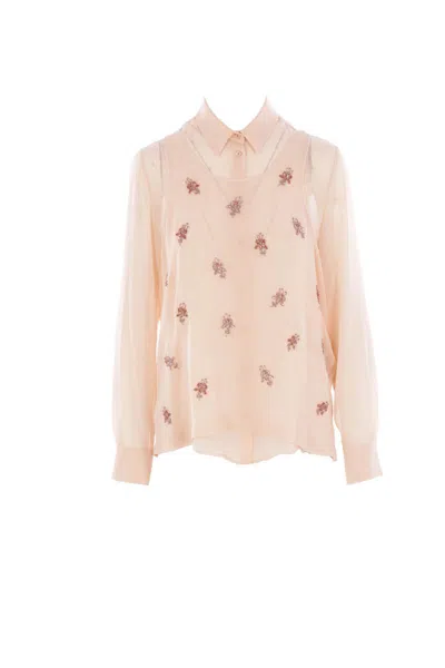 Fendi Women Georgette Top With Rhinestones And Sequins Embroidery In Multi