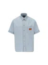 Fendi Collared Shirt With Pocket And Short Sleeves In Blue