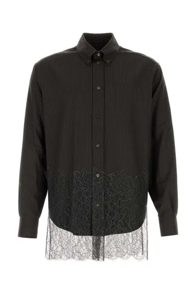 Fendi Wool Shirt With Lace Hem And Long Sleeves In Black