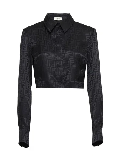Fendi Seidenhemd Mit Ff-muster In Black