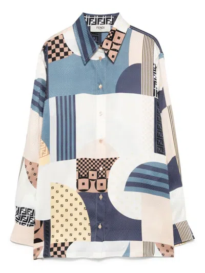 Fendi Shirts Blue In Animal Print