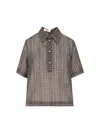 Fendi Grid-pattern Polo Top In Brown