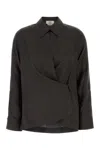 Fendi Silk Ff Jacquard Crossover Shirt In Brown
