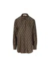 Fendi Silk Shirt With Curved Hem And Fabric-covered Buttons In Brown