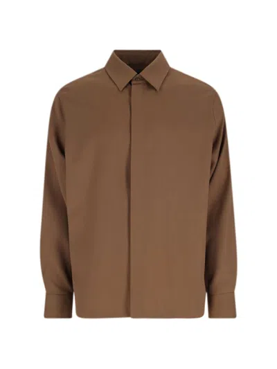 Fendi Luxurious Wool Long Sleeve Shirt In Brown