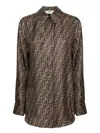 Fendi Ff Silk Jacquard Oversized Shirt In Brown