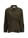 Fendi Women Green Shirt With Asymmetric Side Closure And Cut-out Detail On The Front In Wool Woman In Green