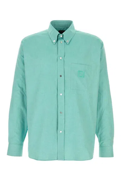 Fendi Oxford Cotton Shirt With Ff Embroidery Clothing In Blue