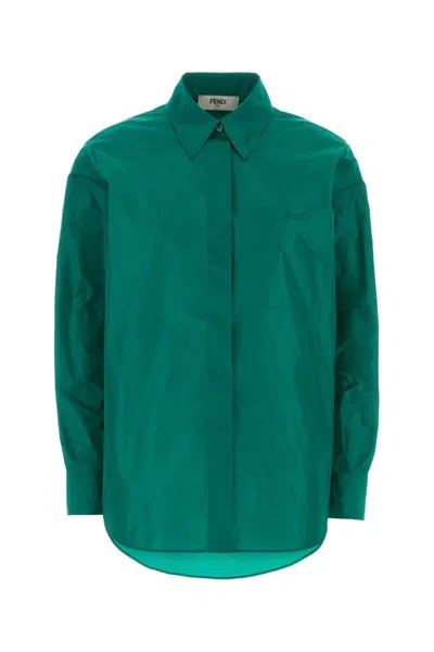 Fendi Women Turquoise Taffetas Shirt In Green