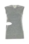 Fendi Sleeveless Wool Top With Unique Cut-out Detail In Gray