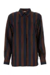 Fendi Striped Silk Shirt In Brown