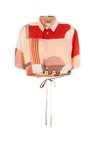 Fendi Patchwork Print Cropped Silk Shirt In Multi