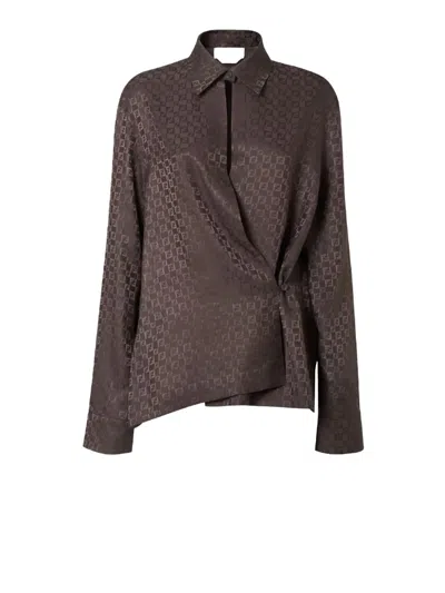 Fendi Ff Jacquard Asymmetric Long-sleeved Shirt In Black