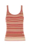 Fendi Beige And Red Striped Cotton And Silk Top In Red