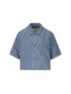 Fendi Women Ff Denim Chambray Cropped Jacket In Blue