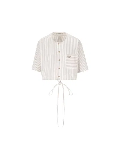 Fendi Women's Cream-coloured Cotton And Silk Cropped Shirt In White