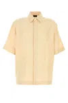 Fendi Men Yellow Shirt With Wide Short Sleeves And All-over Ff Motif In Linen Blend Man In Yellow