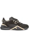 Fendi Black Nylon And Suede Low-tops In Black