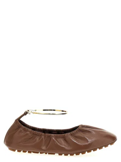 Fendi Brown Leather Ballet Flats In Jasper