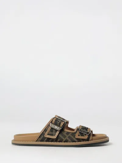 Fendi Feel Sandal In Canvas With Ff Jacquard Monogram And Leather In Multi