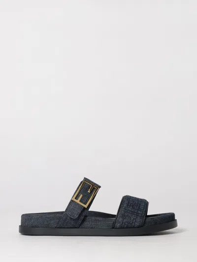 Fendi Double-band Embroidered Slides With Decorative Buckle In Multi
