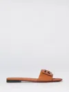 Fendi Baguette Leather Slides With Macro Selleria Topstitches In Brown