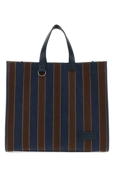Fendi Shopper Large Denim + Canvas In Blue