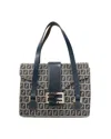 Fendi Shopper Square Small Ff Logomania Blue In Gray