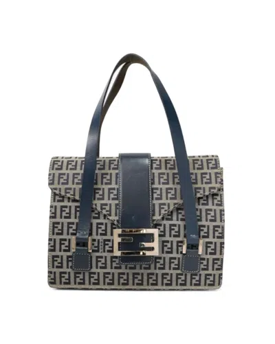 Fendi Shopper Square Small Ff Logomania Blue In Gray