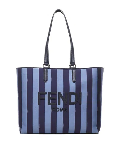 Fendi Shopping Bag In Jacquard In Blue