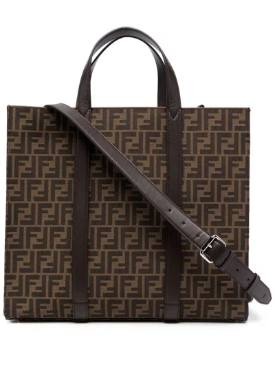 Fendi Men Handbag With Ff Recycled Jacquard Fabric In Brown