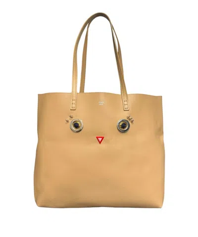 Fendi Shopping Tote Hypnoteyes Beige In Brown