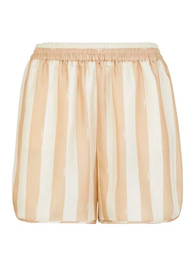FENDI FENDI BEIGE SILK PEQUIN SHORT PANTS CLOTHING