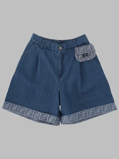 Fendi Short Denim Dark Blu In Blue