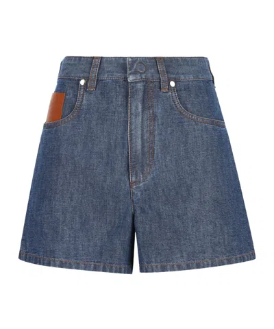 Fendi Short Denim Skirt With Belt Loops In Blue