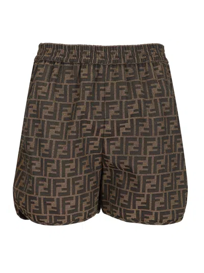 Fendi Short Ff Canvas Trousers Brown