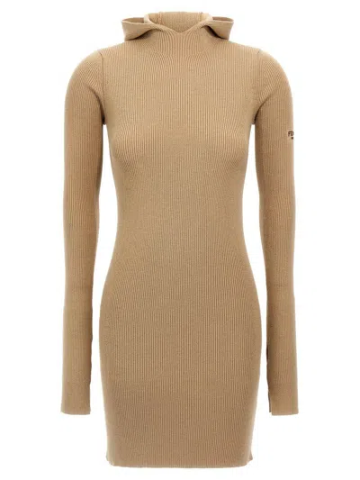 Fendi Short Fitted Dress With Hood In Beige