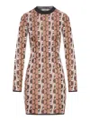 Fendi Shiny Jacquard Viscose Mini Dress With Geometric Pattern In Brown