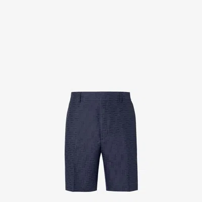 Fendi Short Linen Allover Pants In Blue