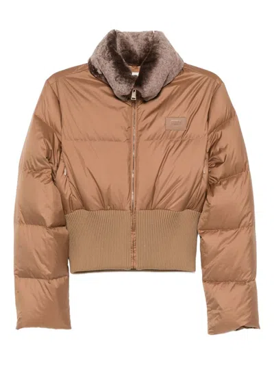 FENDI FENDI SHORT PADDED DOWN JACKET WITH SHEARLING COLLAR
