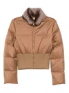 Fendi Short Padded Down Jacket With Shearling Collar Clothing In Brown