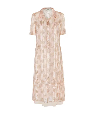 Fendi Short Sleeve Dress In Nude
