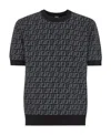 Fendi Ff Jacquard Short Sleeved Jumper In Black
