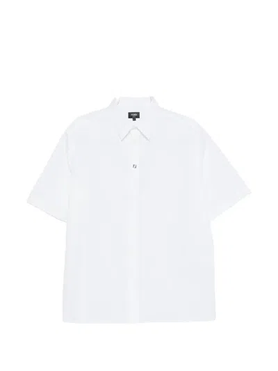 Fendi Boxy Poplin Shirt Straight Cut Short Sleeves In White