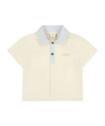 Fendi Kids' Short Sleeve Polo Shirt In Neutral