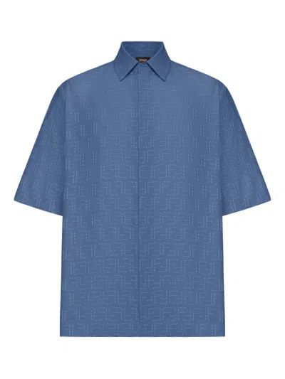 Fendi Ff Jacquard Shirt Shirt And Blouse Light Blue